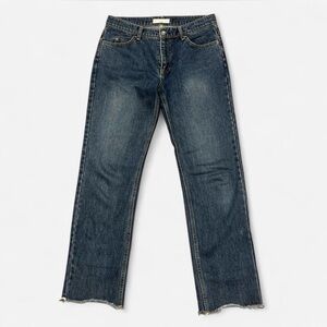 Boite Dark wash straight leg jeans with raw hem Size M